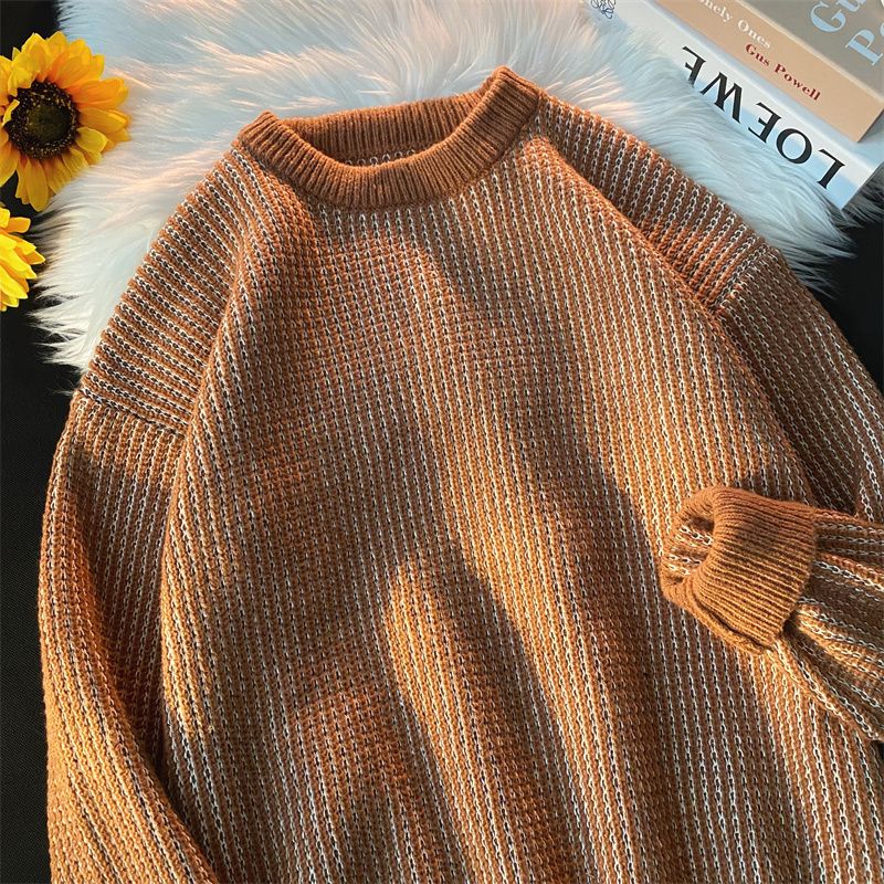 Pinstripe contrasting sweaters for men and women Japanese retro trendy brand niche soft waxy autumn and winter lazy loose ins sweaters