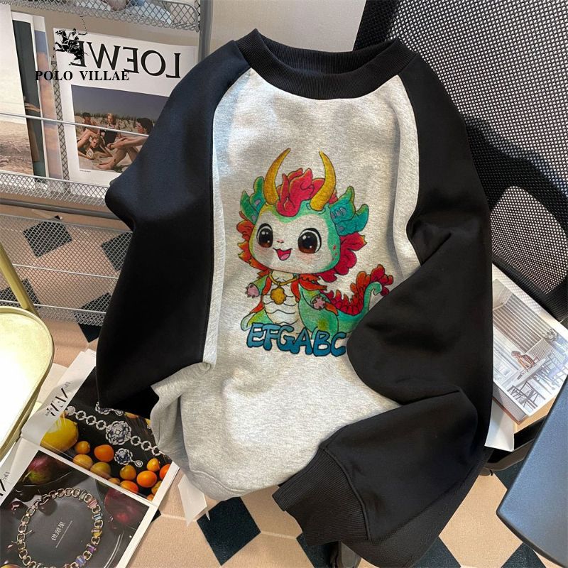 純棉重磅銀狐絨插肩長袖圓領衛衣女秋冬設計感變色龍情侶寬鬆上衣