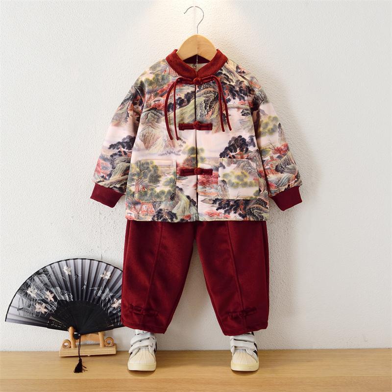 兒童漢服新年裝男童唐裝中國風古裝女寶寶周歲禮服古風演出服套裝