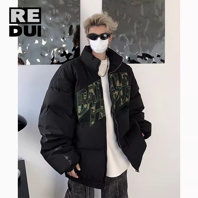 冬季保暖棉衣潮男冬季高街美式hiphop麵包服新款立領棉衣高級外套