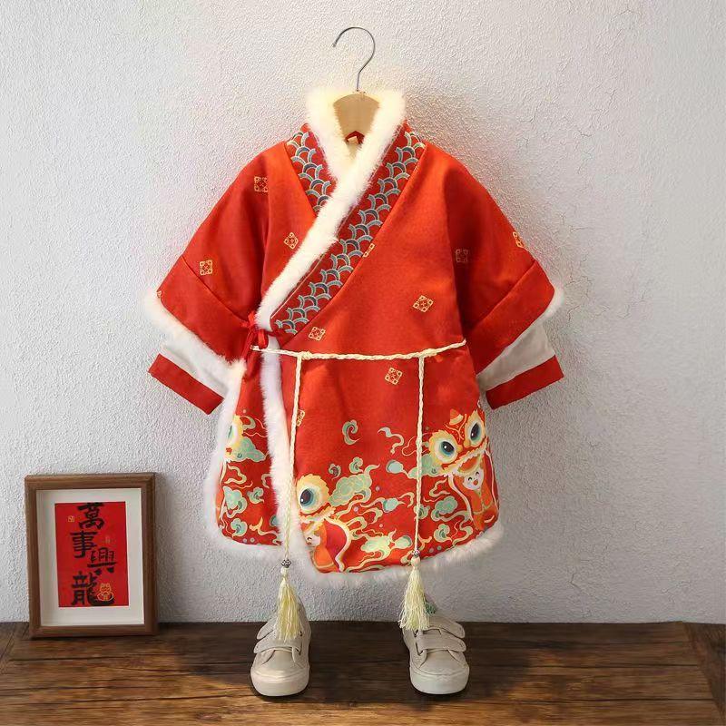 兒童拜年服男童中國風長袍唐裝加厚喜慶新年蒙古族藏族寶寶過年衣