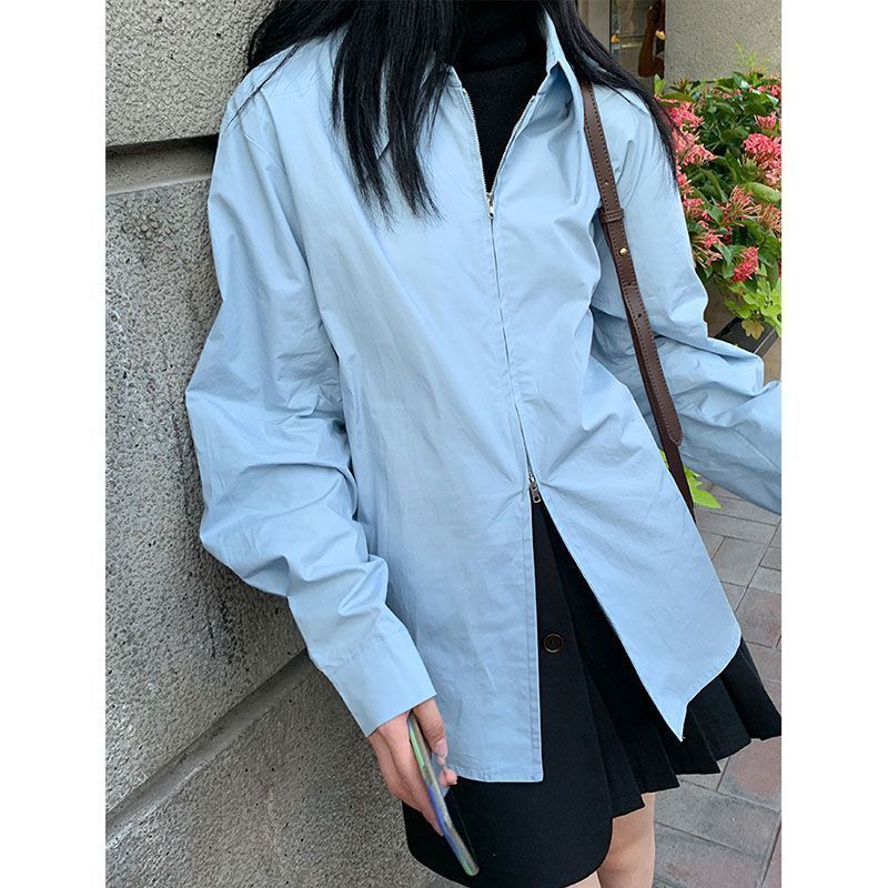 簡約純色長袖襯衫女學生韓版時尚小眾學院風百搭潮流休閒襯衣上衣