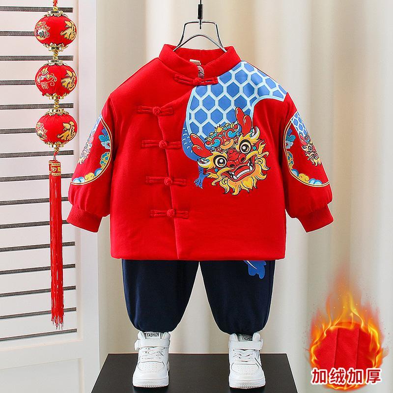 男童女童拜年服加絨加厚兒童男孩寶寶過年新年衣服中國風龍年唐裝