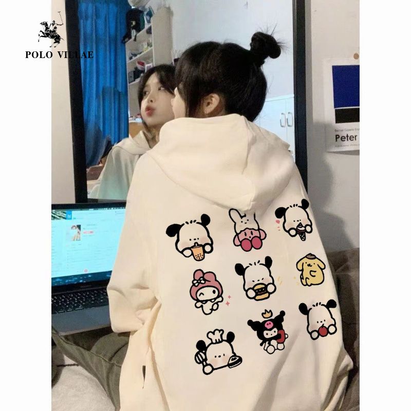 純棉重磅450G銀狐絨連帽衛衣女秋冬季卡通漢堡三毛情侶寬鬆外套女