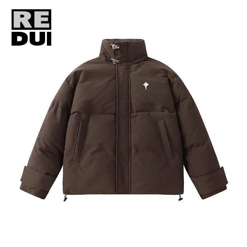 復古金屬飛機扣立領棉服冬季新款設計感加厚保暖情侶麵包服外套潮