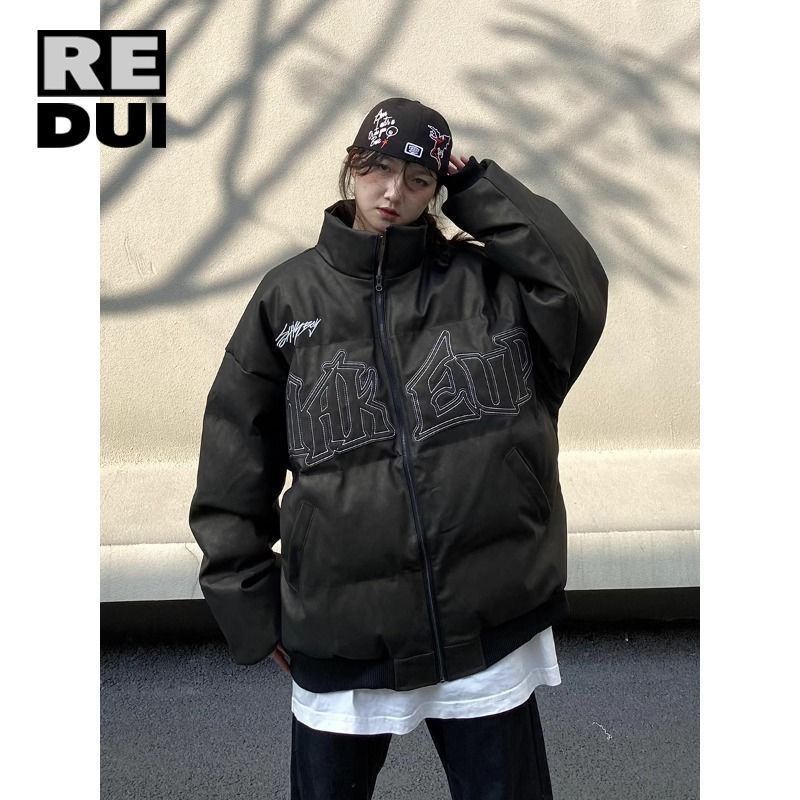 美式棉服男女立領街頭寬鬆字母冬季加厚外套oversize情侶款棉服潮