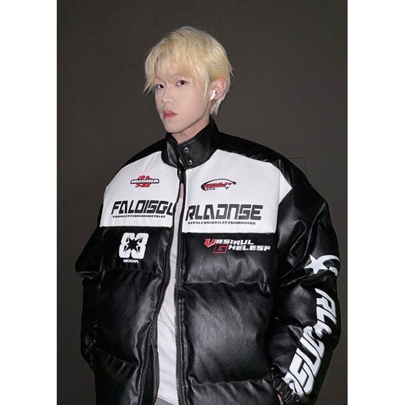 American hiphop racing casual cotton jacket men's winter thickened pu leather cotton coat European and American vibe motorcycle jacket