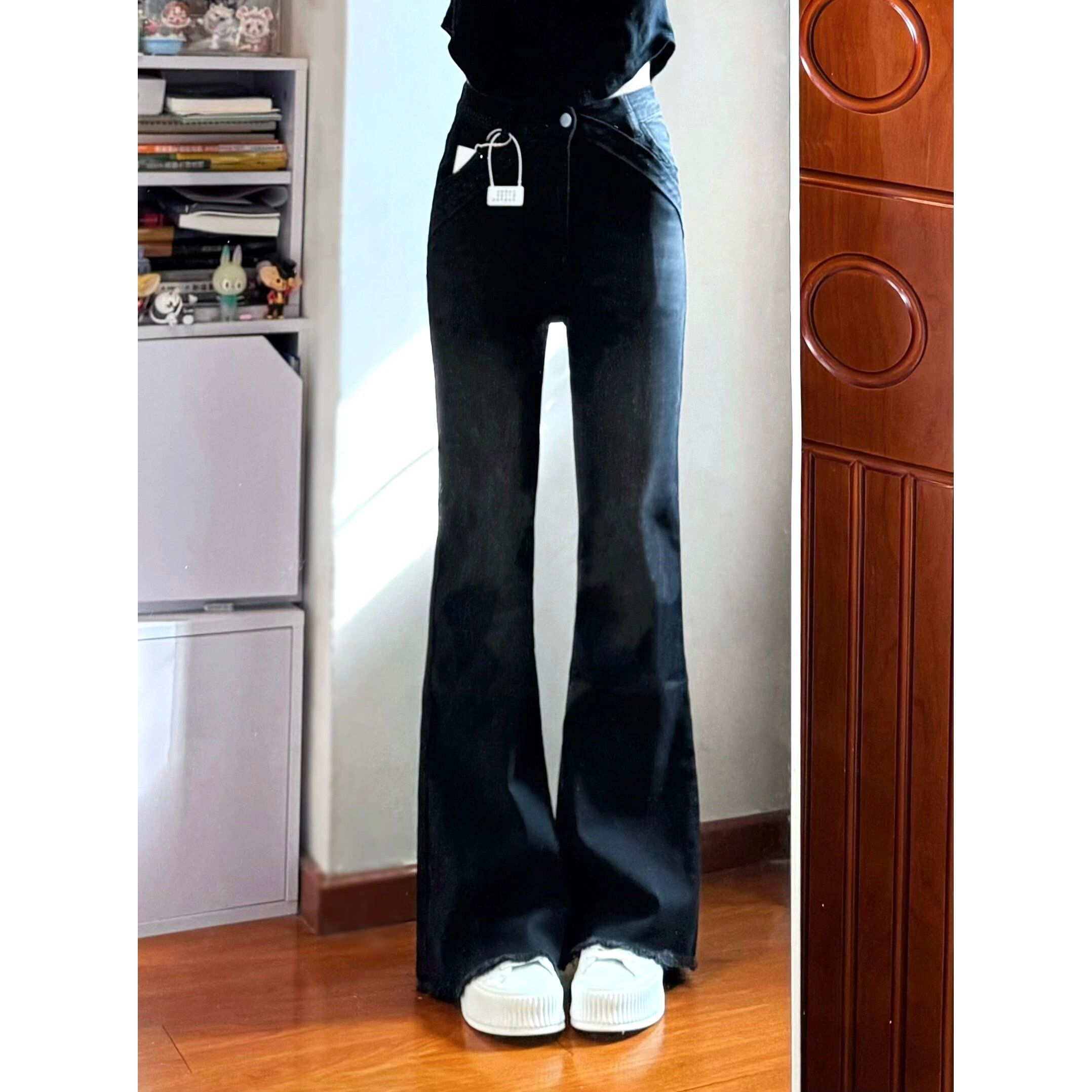 高個子加長毛邊微喇叭牛仔褲女秋冬新款百搭高腰顯瘦彈力拖地褲子
