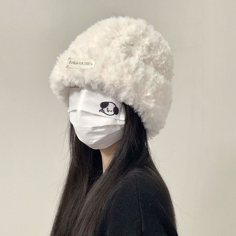 帽子女冬季新款大头围韩版百搭显脸小包头护耳保暖毛茸茸针织帽女