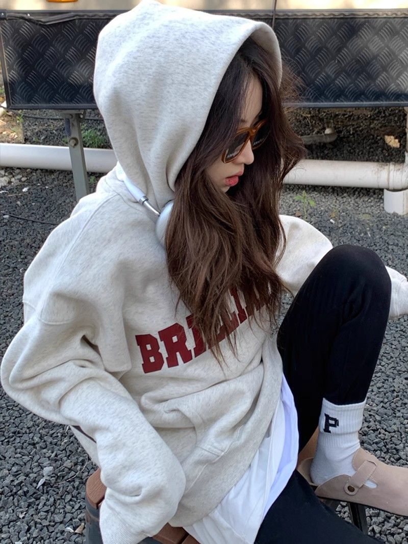 Pure cotton 450G heavy silver fox velvet autumn and winter retro casual loose head lazy style sweatshirt for women Korean style hooded jacket