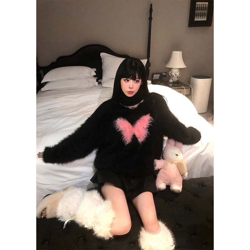 蝴蝶毛衣女秋冬新款慵懶風韓版學生寬鬆時尚百搭外穿針織衫上衣服