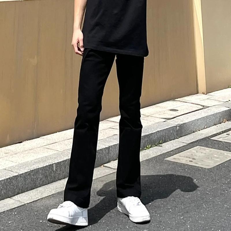 American vibe high street trousers for men and women, high-end pure black jeans, versatile trendy brand, slimming and slightly flared trousers