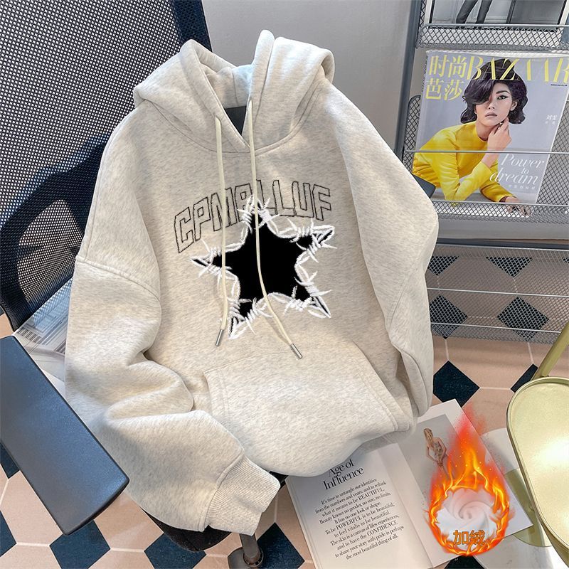 Pure cotton 450G heavyweight silver fox autumn and winter American retro hooded sweatshirt for female students Korean version loose street jacket