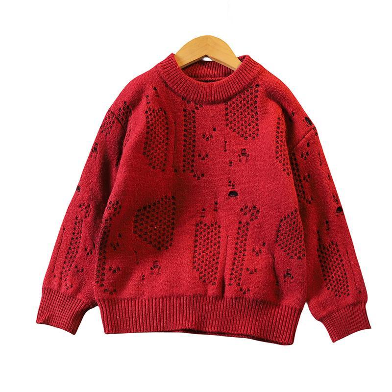 男童红色毛衣秋冬款2023新款中大童冬装男孩加绒加厚针织衫上衣潮
