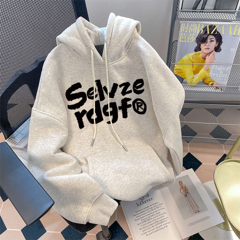 Pure cotton 450G heavyweight silver fox autumn and winter American retro hooded sweatshirt for female students Korean version loose street jacket