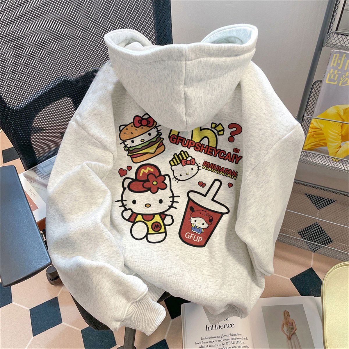 450G heavyweight silver fox velvet hooded sweatshirt for women in autumn and winter for couples American high street lazy style loose jacket trend