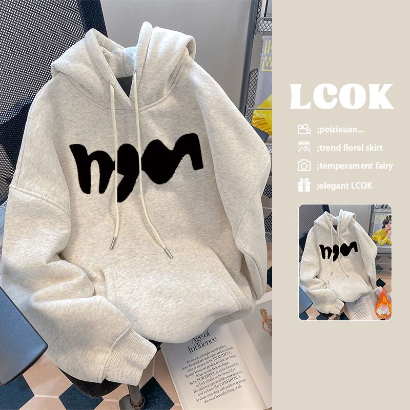 Pure cotton 450G heavy silver fox velvet autumn and winter American simple couple sweatshirt women's hooded niche versatile jacket trend