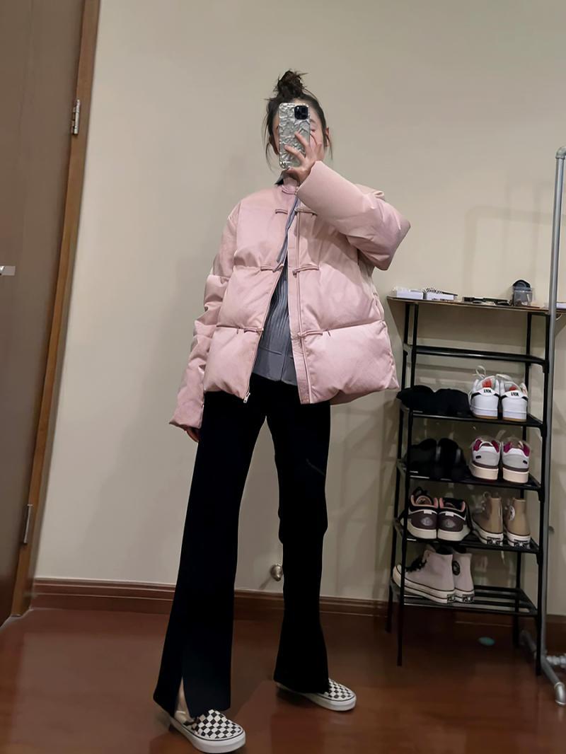 高級感國風粉色棉服女秋冬時尚新款復古小眾新中式保暖棉服ins潮