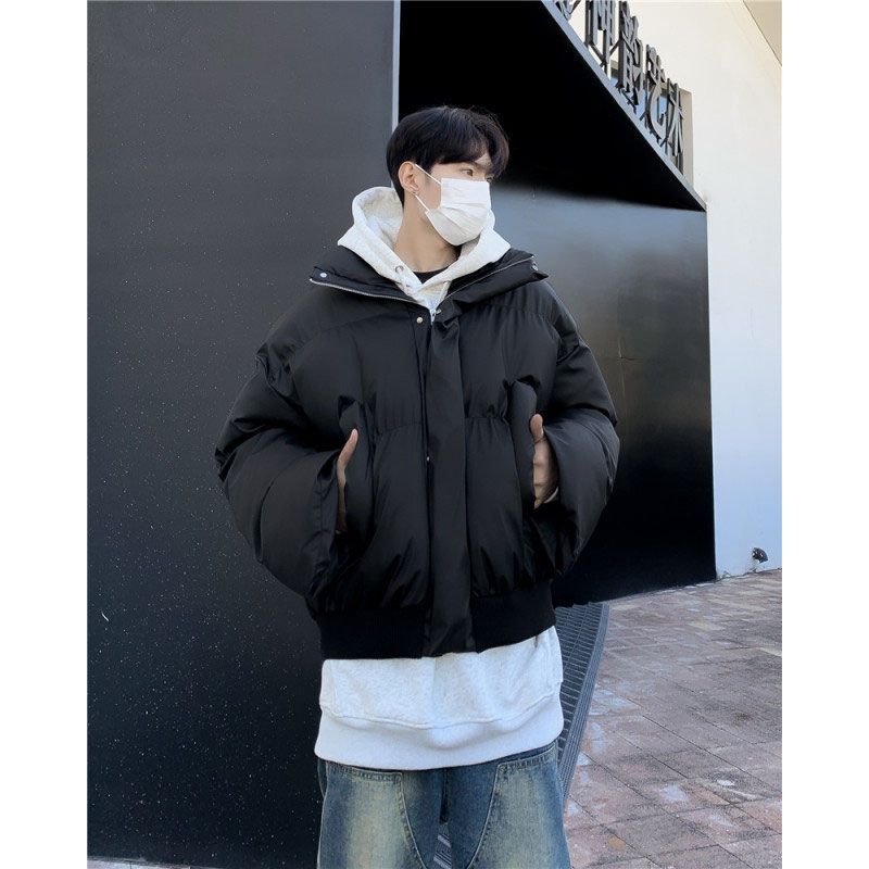 cleanfit short pu leather casual cotton coat men's winter high collar bread coat niche high-end workwear thick coat