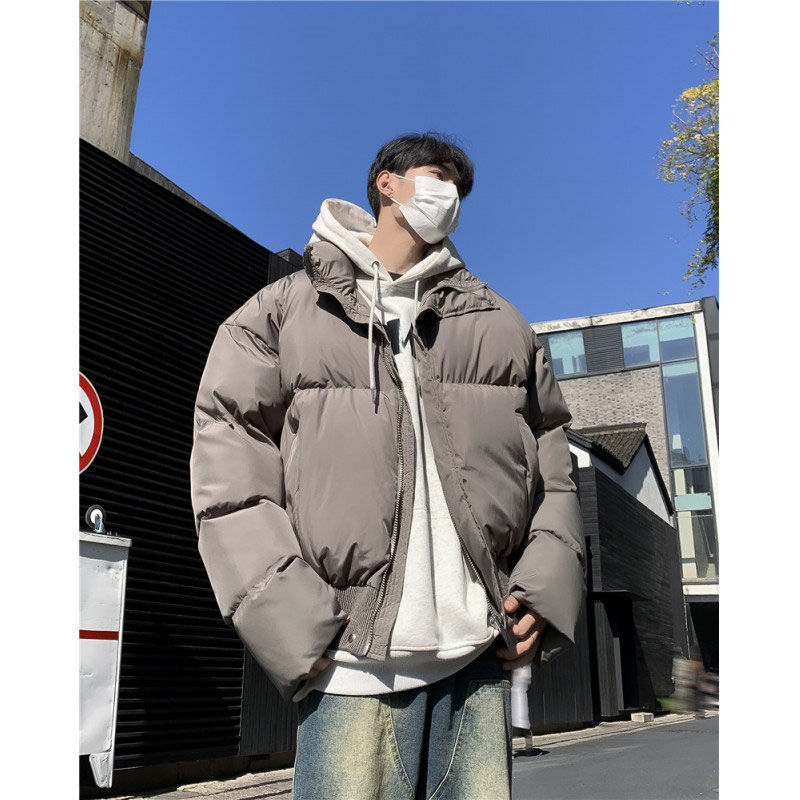 cleanfit short pu leather casual cotton coat men's winter high collar bread coat niche high-end workwear thick coat