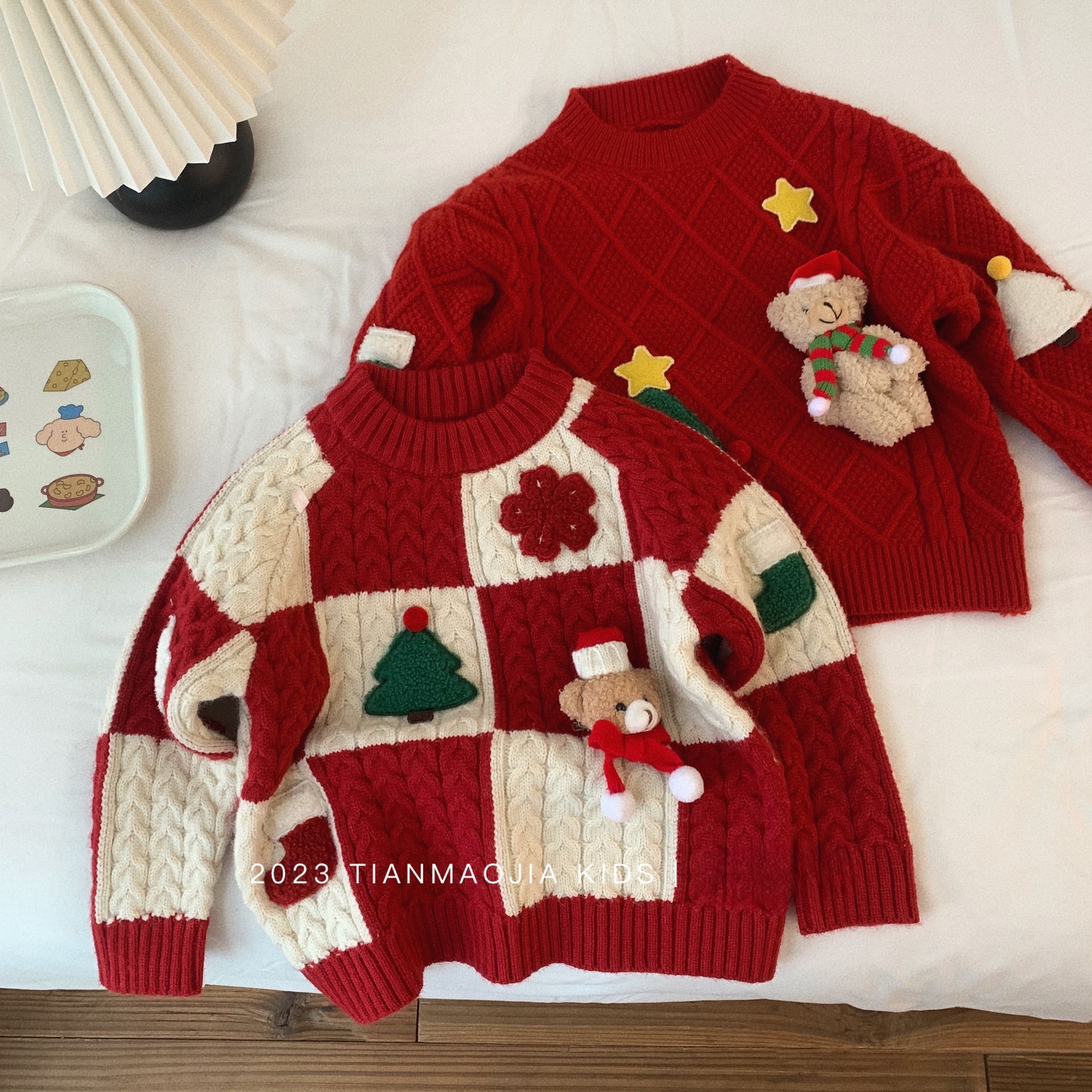 Girls Sweater 2023 Winter New Fashionable Baby Girl Christmas Knitted Bottoming Shirt Children's Thickened Outer Top