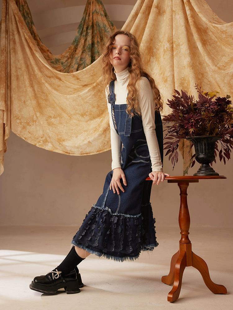 Van Gogh's Literary Fantasy Traveler 2024 Spring and Autumn New Design Temperament Vest Denim Suspender Dress for Women