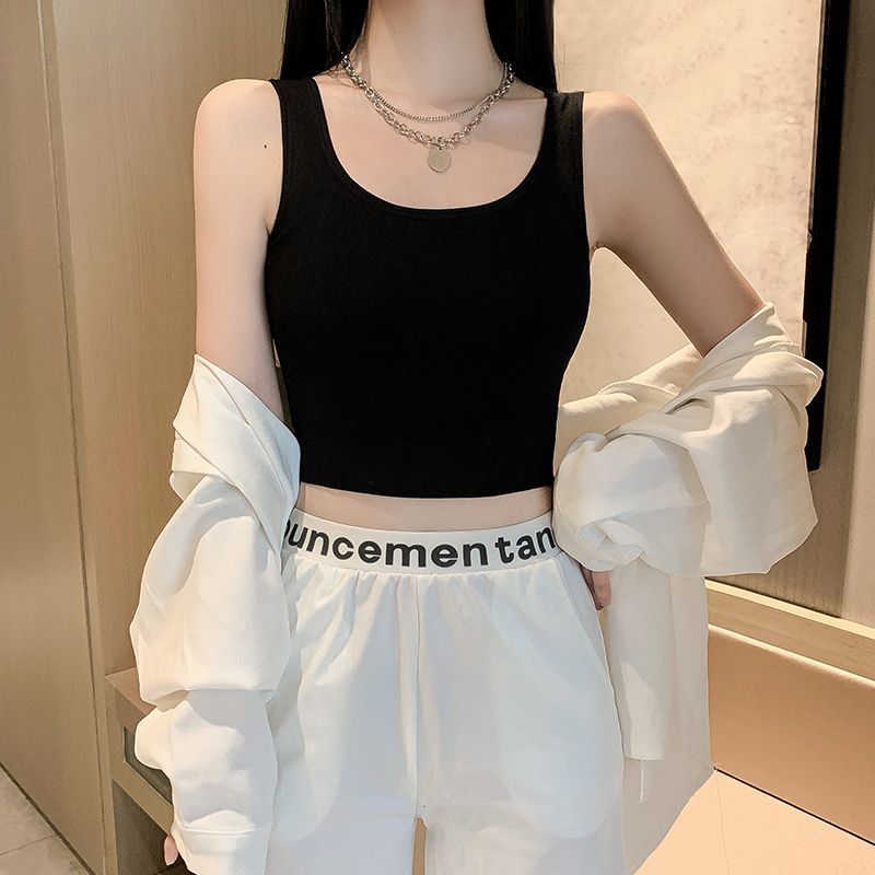 2023年黑色背心女打底外穿工字內搭短款露臍高腰吊帶德絨保暖上衣
