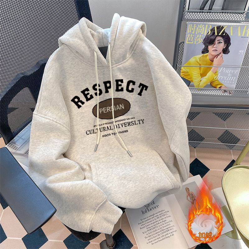 Pure cotton 450G heavyweight silver fox autumn and winter American retro hooded sweatshirt for female students Korean version loose street jacket