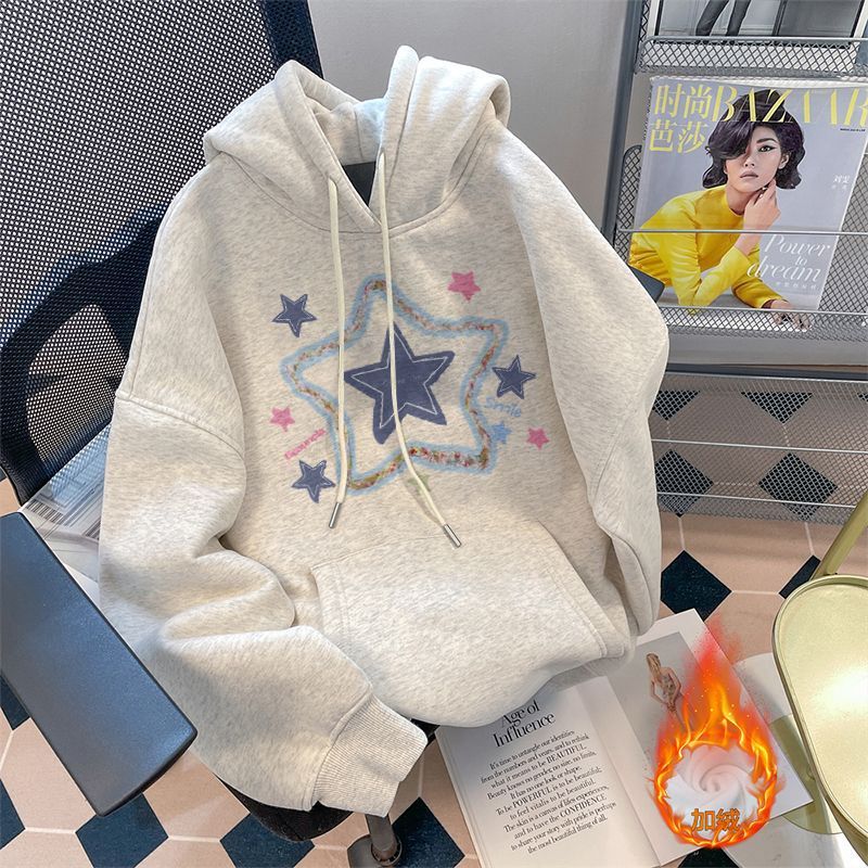 Pure cotton 450G heavyweight silver fox autumn and winter American retro hooded sweatshirt for female students Korean version loose street jacket