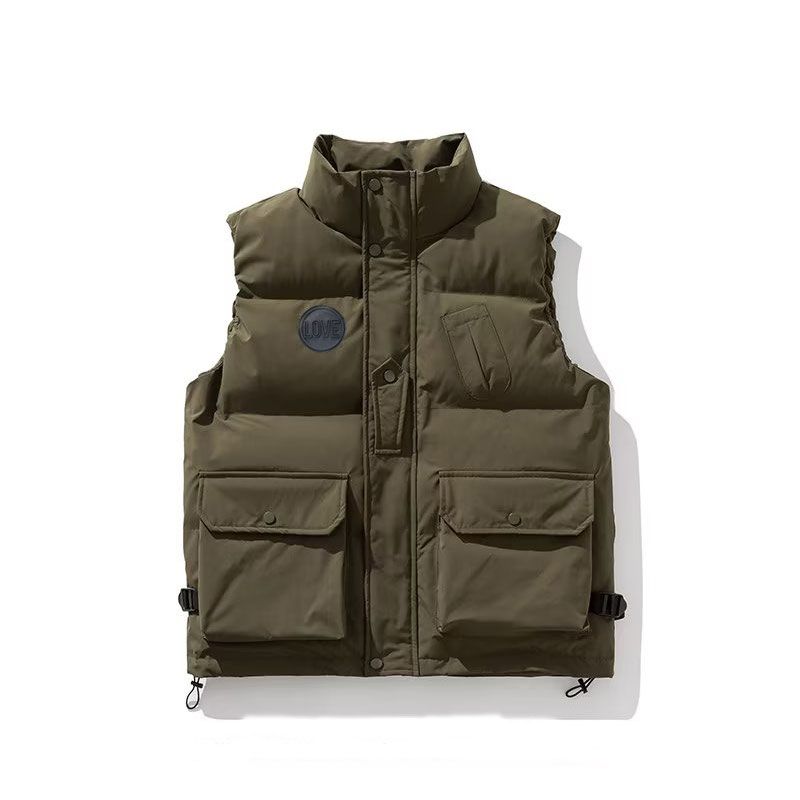 Japanese three-dimensional large pocket cotton coat vest for men in autumn and winter thickened stand collar cotton coat sleeveless warm loose workwear jacket