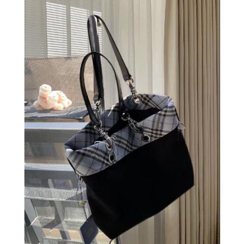 2024 new niche design handbag milk blue plaid commuter second-hand bag casual fashion texture small square bag