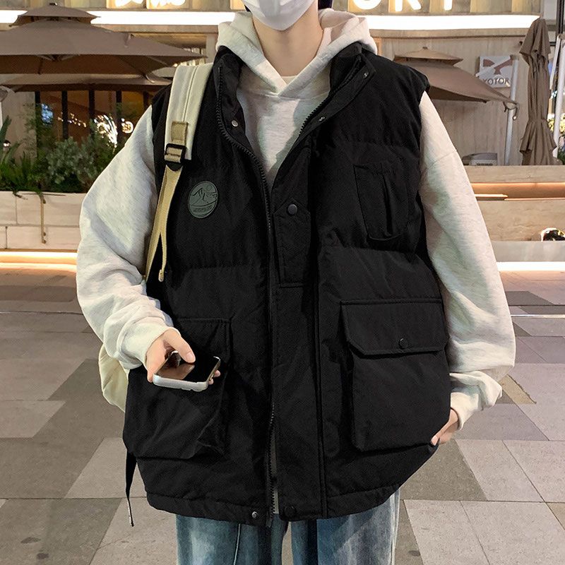 Large size casual vest men's winter fattened and thickened warm workwear vest vest youth stand-up collar cotton jacket
