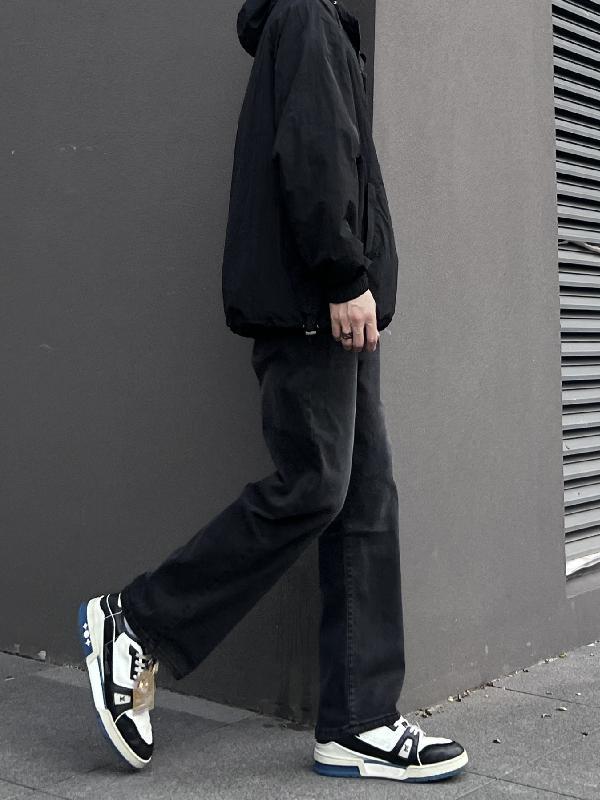 Washed black jeans, versatile, casual, loose, straight, slim, hip-hop, American retro high street pants, men's trendy