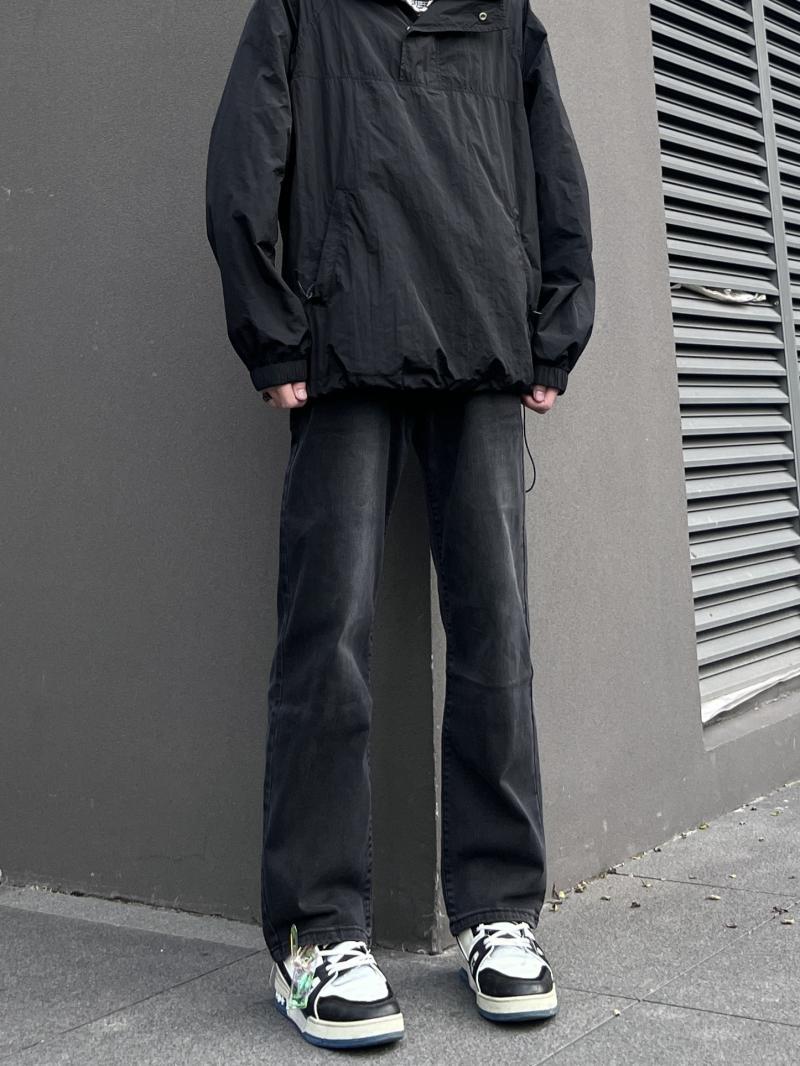 Washed black jeans, versatile, casual, loose, straight, slim, hip-hop, American retro high street pants, men's trendy