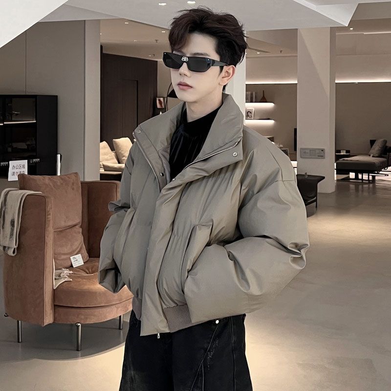 American short cotton coat, fashionable stand-up collar, thickened cotton coat, men's winter trendy brand design, loose bread coat, versatile cotton jacket