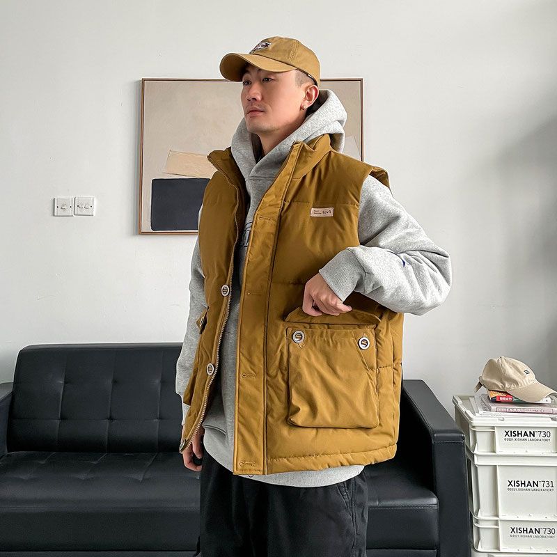 Japanese trendy brand outdoor workwear cotton vest men's American thickened and warm mountain style cotton vest vest jacket