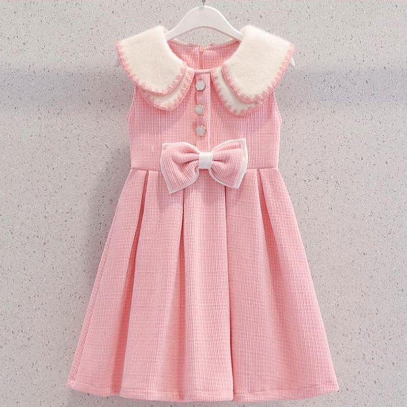 Older girl autumn and winter vest dress suit  winter new little girl pink dress New Year's greetings two-piece set