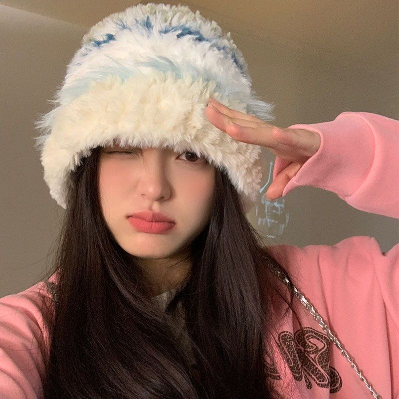 加厚毛絨絨針織帽子女秋冬款防寒毛線帽保暖護耳顯臉小韓版大頭圍