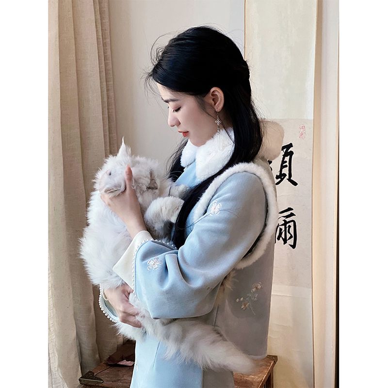 冬季旗袍聖誕戰袍2023新款改良新中式秋冬女馬甲加厚長袖民國加絨