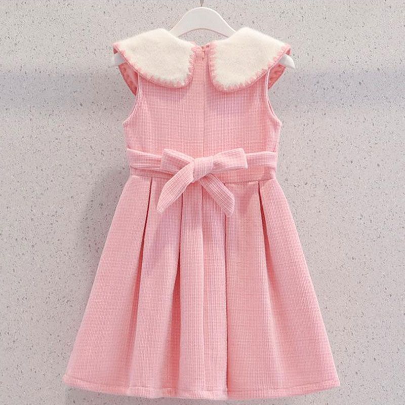 Older girl autumn and winter vest dress suit  winter new little girl pink dress New Year's greetings two-piece set