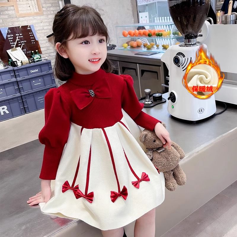 Girls velvet dress autumn and winter new baby girl winter children's clothing New Year's greetings clothes princess skirt