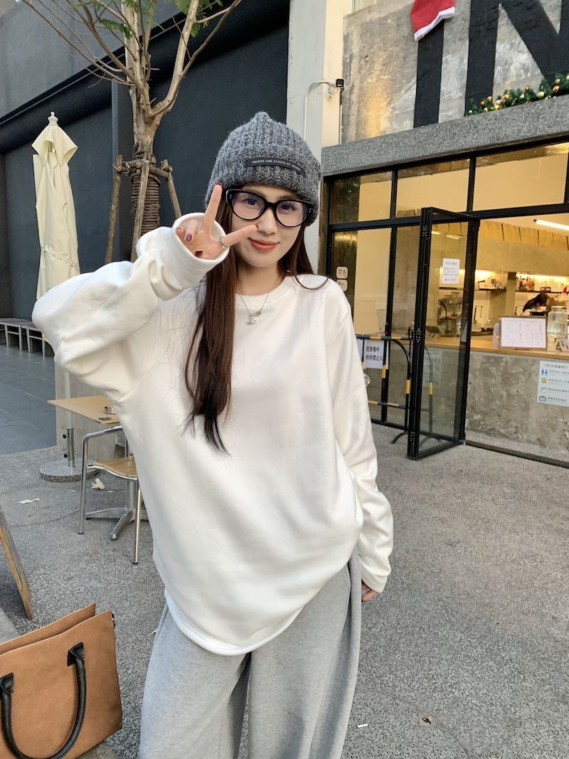 100%純棉長袖T恤女春秋新款韓版寬鬆學生ins白色打底衫正肩內搭
