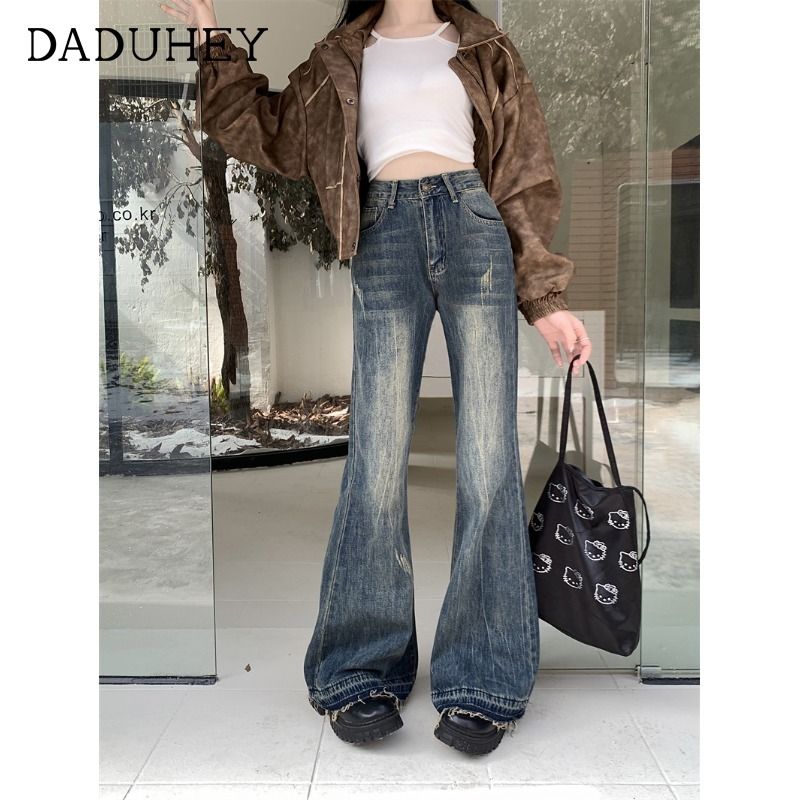 Retro bootcut jeans for women, small, raw-edged flared pants, autumn and winter new style, high-waisted, slim floor-length horseshoe pants