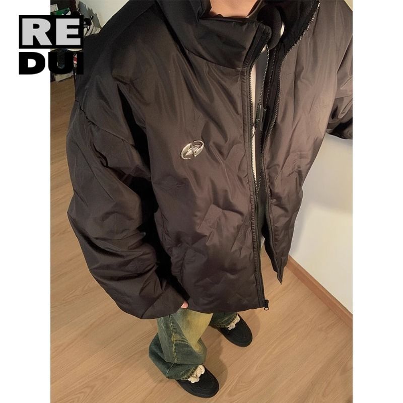 2023新款冬季菱格純色棉衣男女簡約美式潮牌加厚棉服港風外套ins