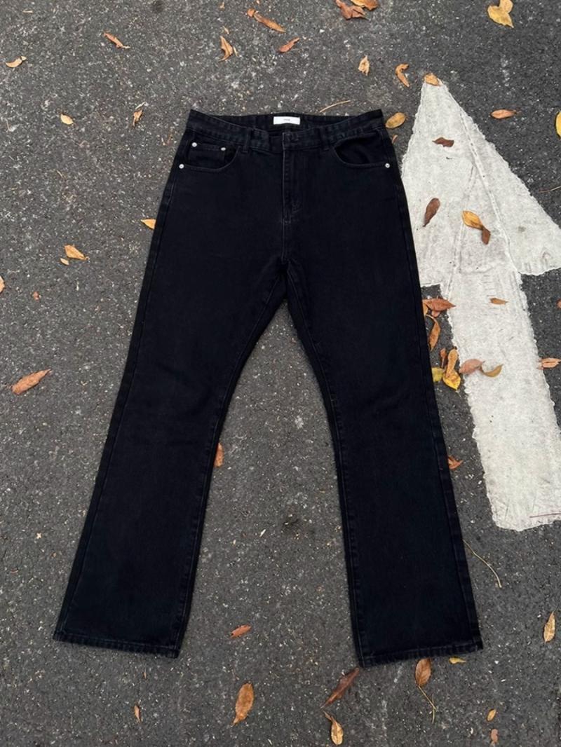 American high street basic washed black bootcut jeans solid color casual versatile Cleanfit trousers trendy brand men