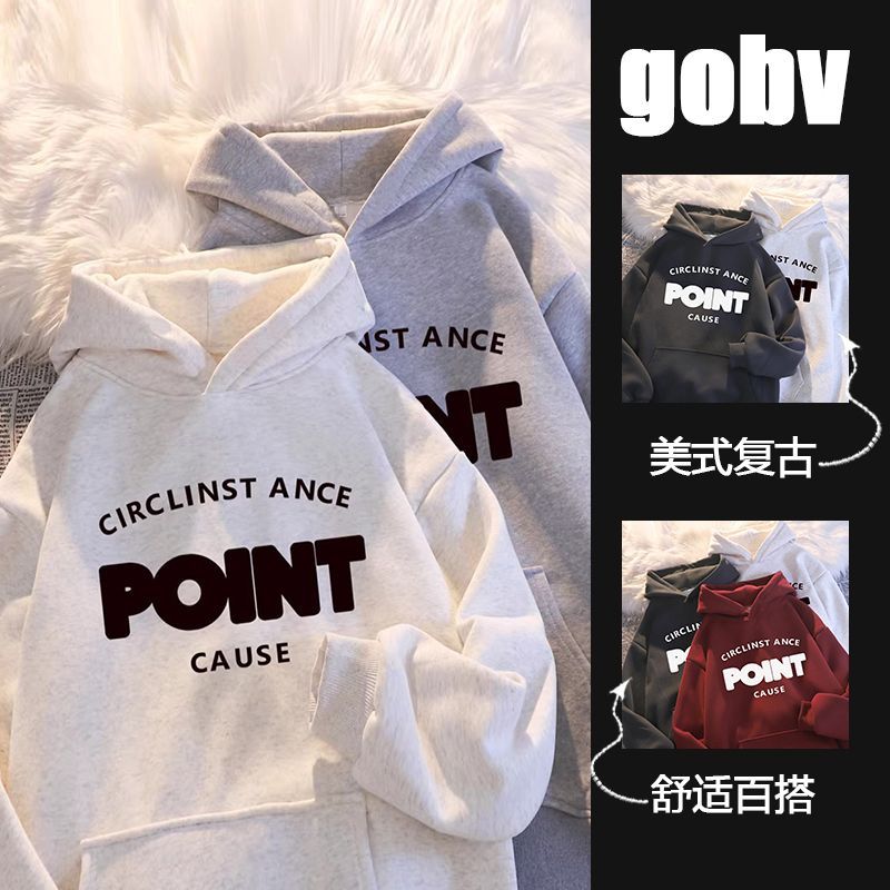 450G heavyweight silver fox velvet hooded sweatshirt for men and women in autumn and winter for couples American high street trendy brand lettered loose jacket