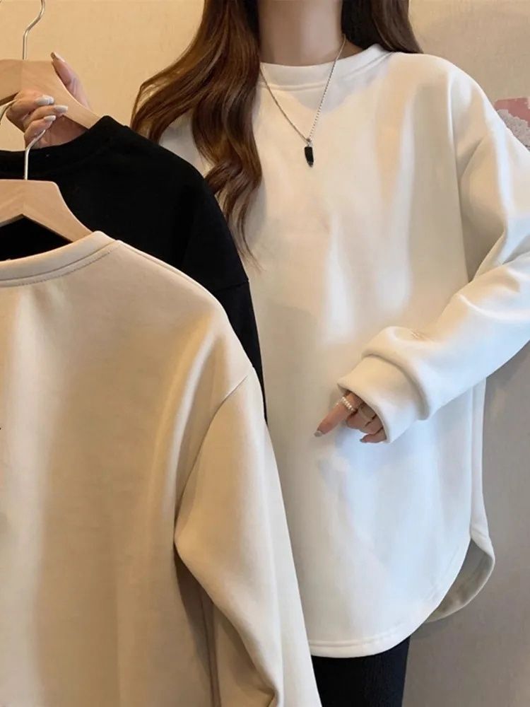 加絨打底衫女秋冬季ins潮設計感內搭中長款寬鬆小個子上衣長袖T恤
