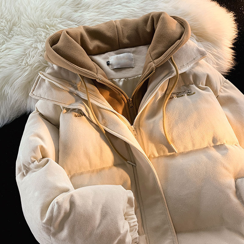 Korean version oversize simple fake two-piece cotton coat for men and women in autumn and winter loose and high-end niche popular cotton coat jacket