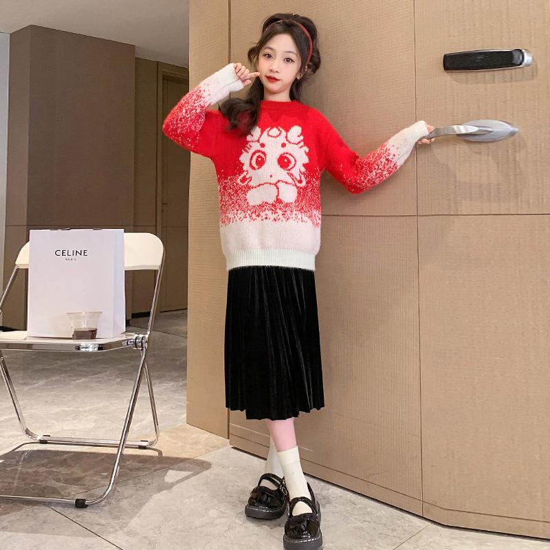女童毛衣喜庆红色洋气新年装拜年服中国风元旦本命年打底龙年12岁