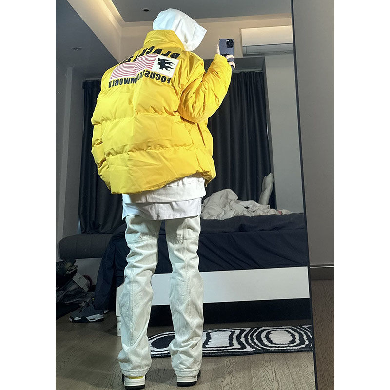 American retro trendy brand simple letter stand collar cotton coat for men and women loose casual versatile bread coat for couples autumn and winter